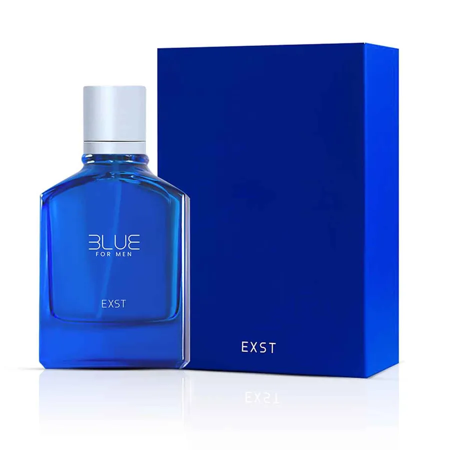 Blue Perfume Boxes printed to a custom specification, front view