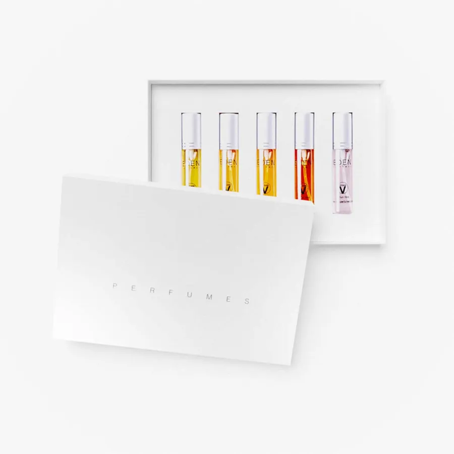 Perfume Sample Boxes — custom printed perfume packaging Perfume Sample Boxes printed to a custom specification, front view